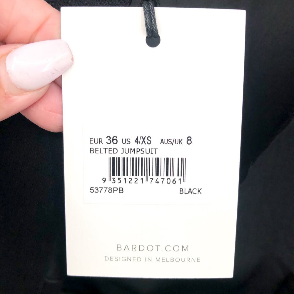 BARDOT Women's Belted Jumpsuit US 4 XS Black Cut Out Sleeveless NWT - Picture 13 of 15